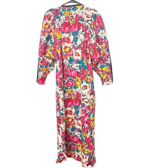 Vtg David Brown California  Floral Maxi Long Sleeve House Coat Dress Women's XS - Picture 2 of 16